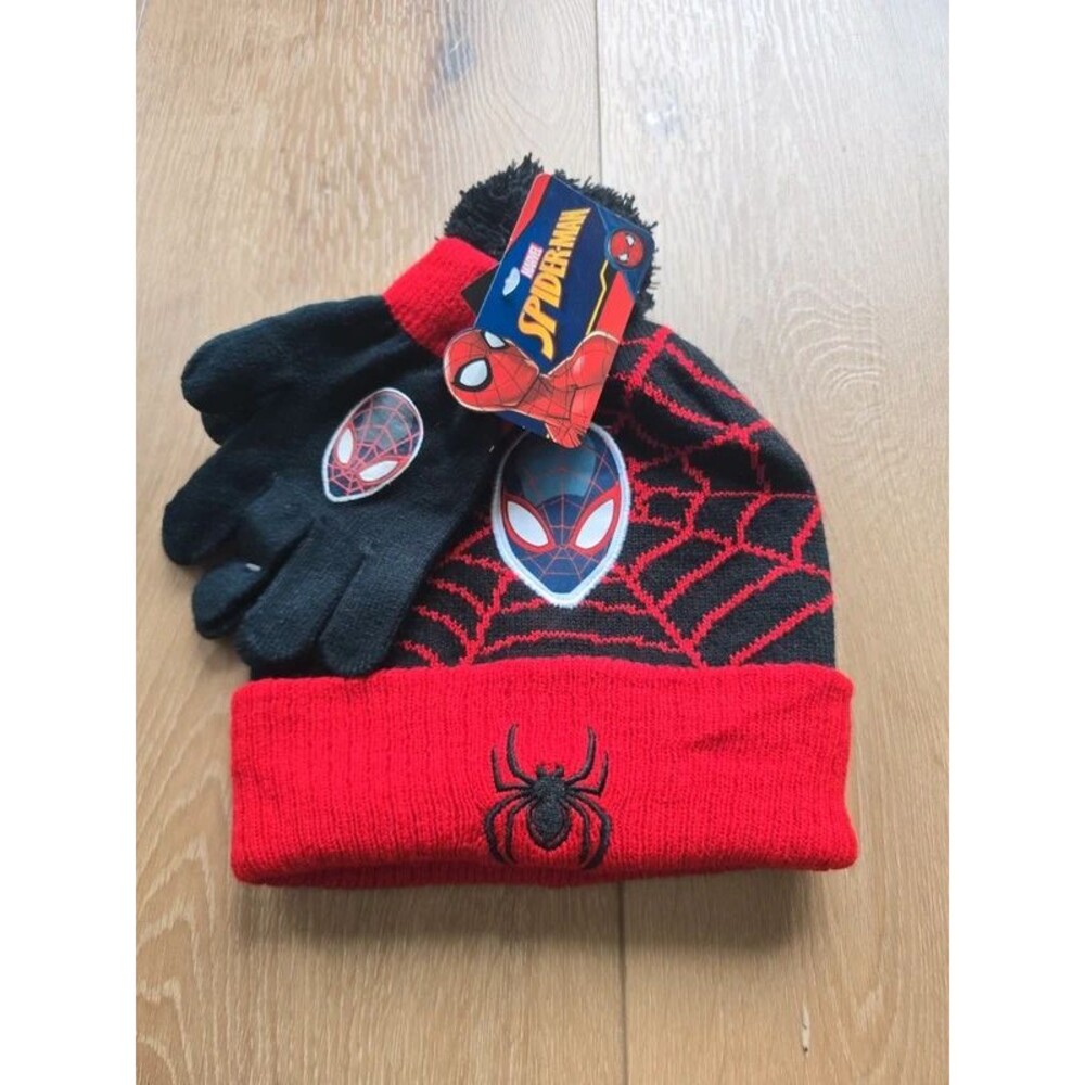 Marvel Spider Man Kids Winter Knit Beanie and Gloves Set Spider Web Set